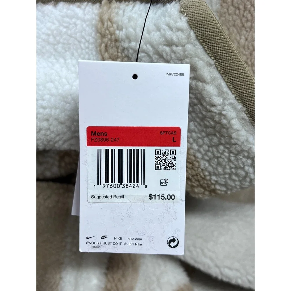 Nike Mens Sportswear Club Fleece Plaid Quarter Zip Pullover Khaki Large NEW
